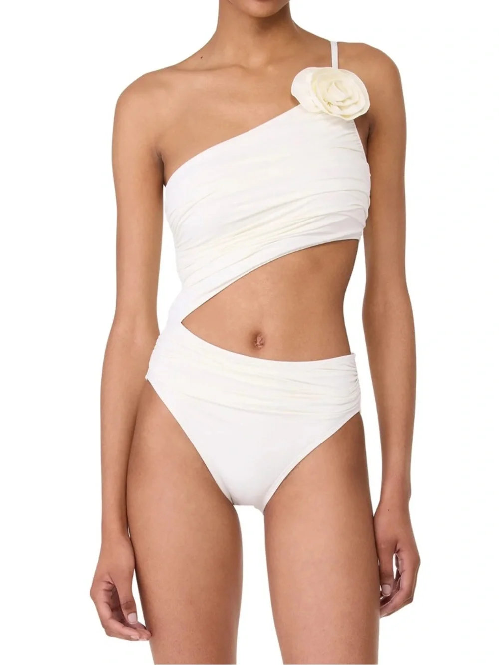 Kate Spade Swimsuit Cream Size Medium One Shoulder One Piece Rosette Cut-Out NWT